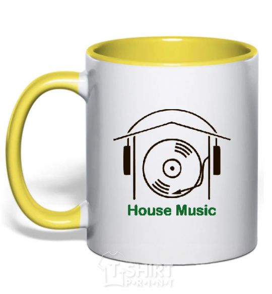 Mug with a colored handle HOUSE MUSIC yellow фото