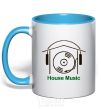 Mug with a colored handle HOUSE MUSIC sky-blue фото