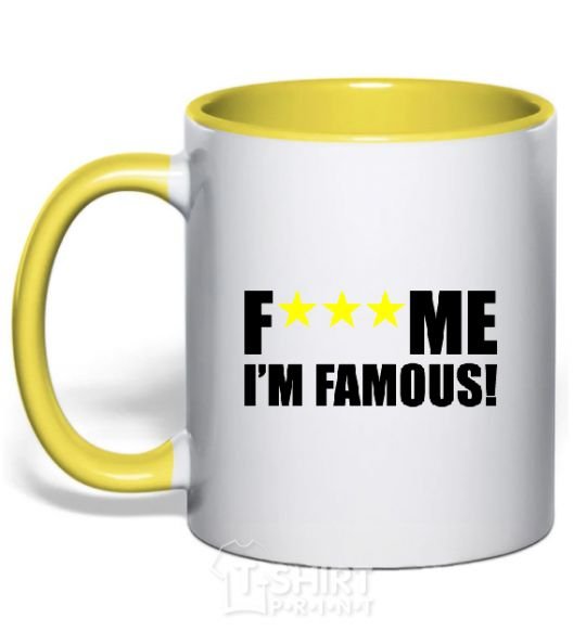 Mug with a colored handle I AM FAMOUS yellow фото