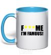 Mug with a colored handle I AM FAMOUS sky-blue фото