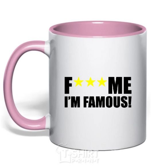 Mug with a colored handle I AM FAMOUS light-pink фото