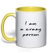 Mug with a colored handle I AM A CRAZY PERSON yellow фото