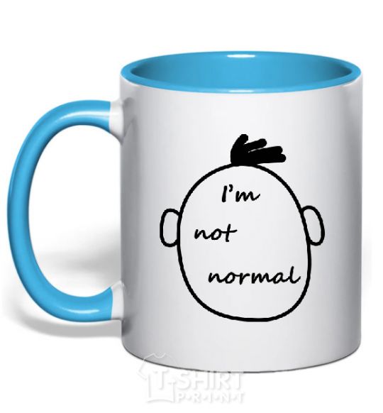 Mug with a colored handle I AM NOT NORMAL sky-blue фото