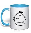 Mug with a colored handle I AM NOT NORMAL sky-blue фото