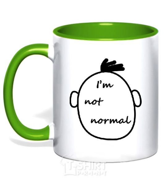 Mug with a colored handle I AM NOT NORMAL kelly-green фото