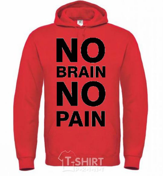 Men`s hoodie NO BRAIN - NO PAIN bright-red фото