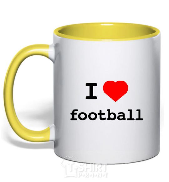 Mug with a colored handle I LOVE FOOTBALL V.1 yellow фото
