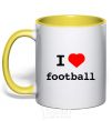 Mug with a colored handle I LOVE FOOTBALL V.1 yellow фото