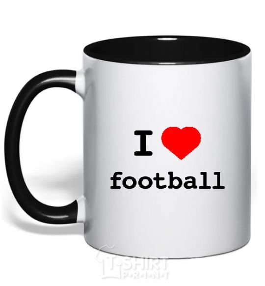 Mug with a colored handle I LOVE FOOTBALL V.1 black фото