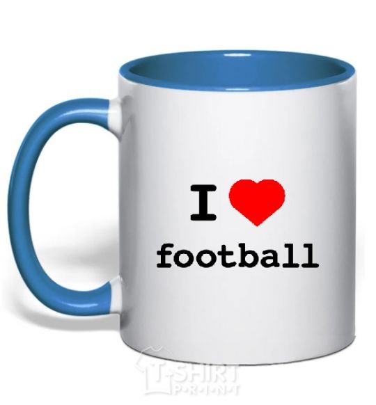 Mug with a colored handle I LOVE FOOTBALL V.1 royal-blue фото