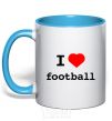 Mug with a colored handle I LOVE FOOTBALL V.1 sky-blue фото
