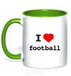 Mug with a colored handle I LOVE FOOTBALL V.1 kelly-green фото