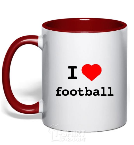 Mug with a colored handle I LOVE FOOTBALL V.1 red фото