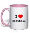 Mug with a colored handle I LOVE FOOTBALL V.1 light-pink фото