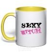 Mug with a colored handle SEXY BITCH yellow фото