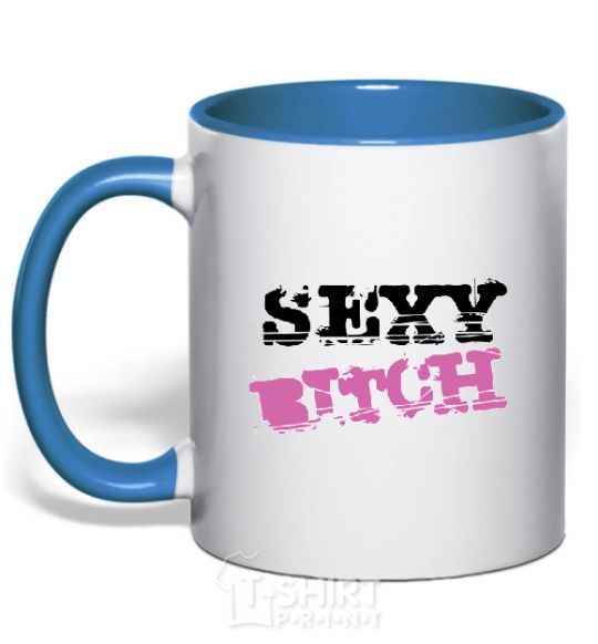 Mug with a colored handle SEXY BITCH royal-blue фото