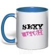 Mug with a colored handle SEXY BITCH royal-blue фото