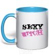 Mug with a colored handle SEXY BITCH sky-blue фото