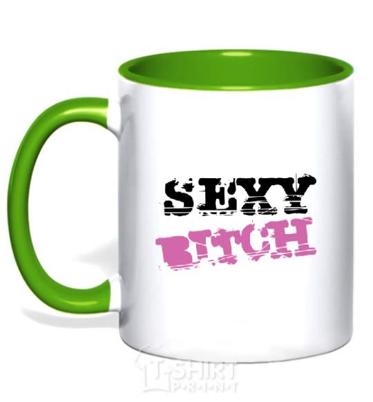 Mug with a colored handle SEXY BITCH kelly-green фото
