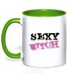 Mug with a colored handle SEXY BITCH kelly-green фото
