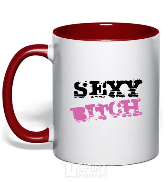 Mug with a colored handle SEXY BITCH red фото