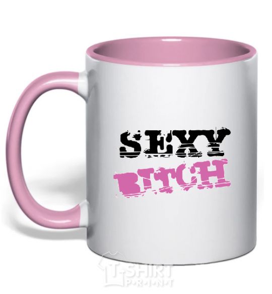 Mug with a colored handle SEXY BITCH light-pink фото