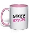 Mug with a colored handle SEXY BITCH light-pink фото