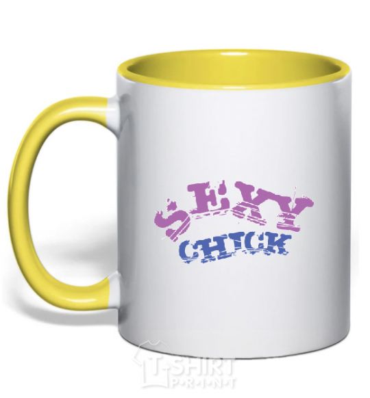 Mug with a colored handle SEXY CHICK yellow фото