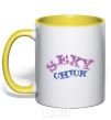 Mug with a colored handle SEXY CHICK yellow фото