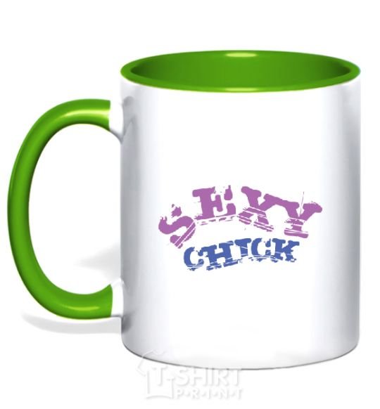 Mug with a colored handle SEXY CHICK kelly-green фото