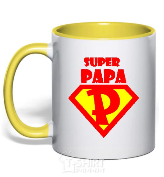 Mug with a colored handle SUPER PAPA yellow фото