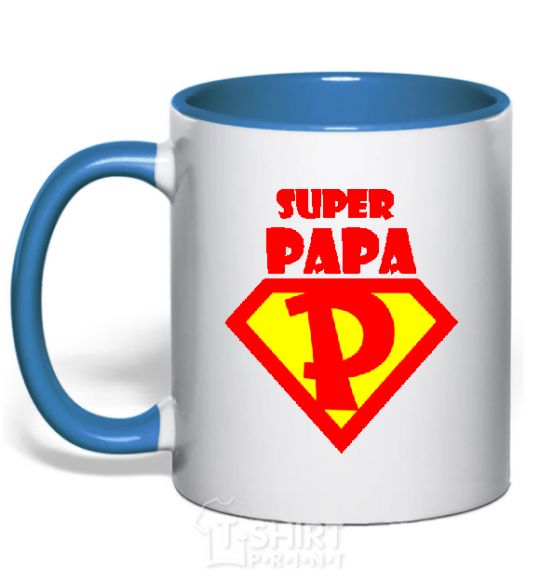 Mug with a colored handle SUPER PAPA royal-blue фото