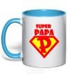 Mug with a colored handle SUPER PAPA sky-blue фото