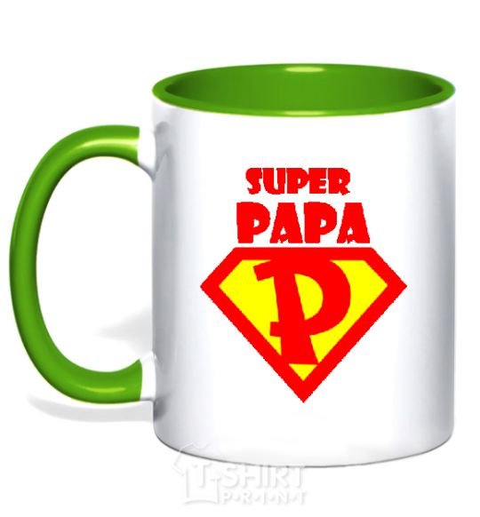 Mug with a colored handle SUPER PAPA kelly-green фото