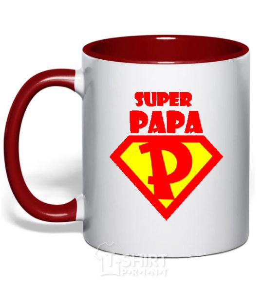 Mug with a colored handle SUPER PAPA red фото