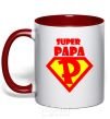 Mug with a colored handle SUPER PAPA red фото