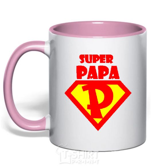 Mug with a colored handle SUPER PAPA light-pink фото