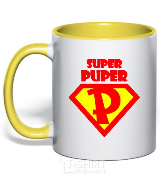 Mug with a colored handle SUPER PUPER yellow фото