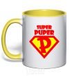 Mug with a colored handle SUPER PUPER yellow фото