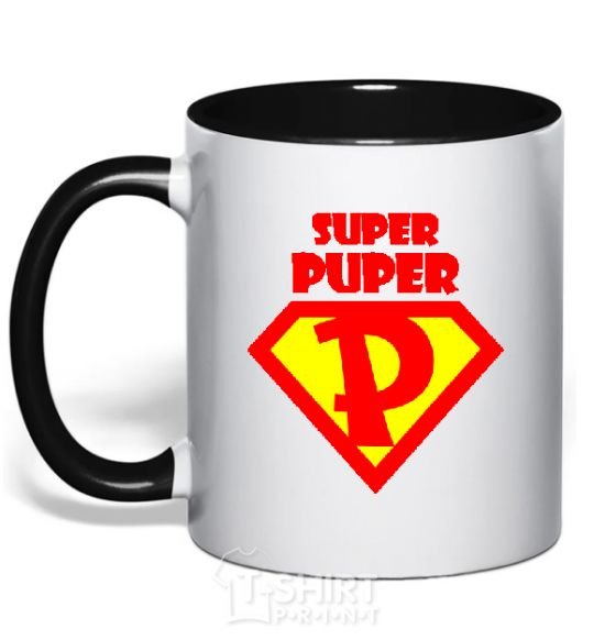 Mug with a colored handle SUPER PUPER black фото
