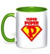 Mug with a colored handle SUPER PUPER kelly-green фото