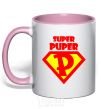 Mug with a colored handle SUPER PUPER light-pink фото