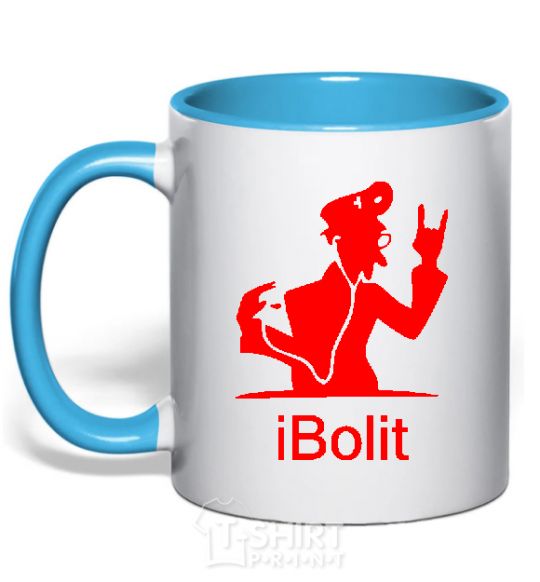 Mug with a colored handle iBOLIT sky-blue фото