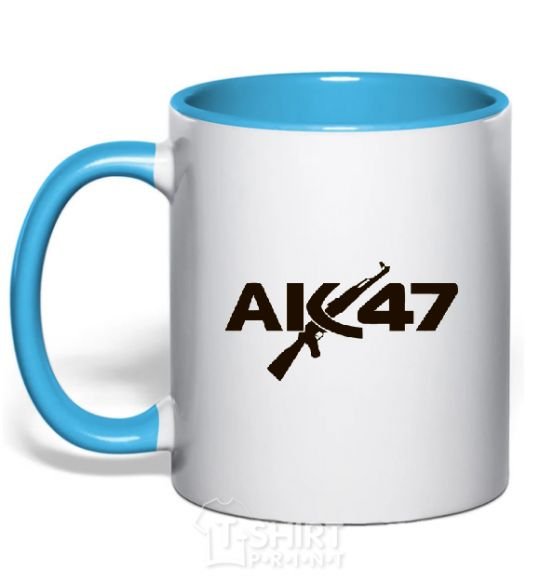Mug with a colored handle АК 47 sky-blue фото