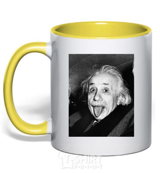 Mug with a colored handle EINSTEIN yellow фото