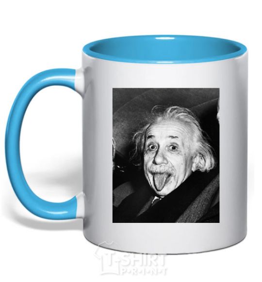 Mug with a colored handle EINSTEIN sky-blue фото