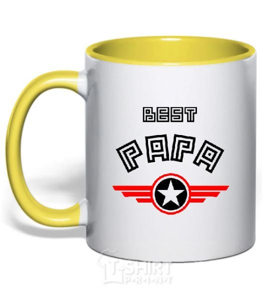 Mug with a colored handle BEST PAPA yellow фото