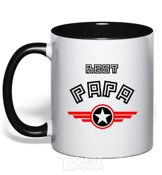 Mug with a colored handle BEST PAPA black фото