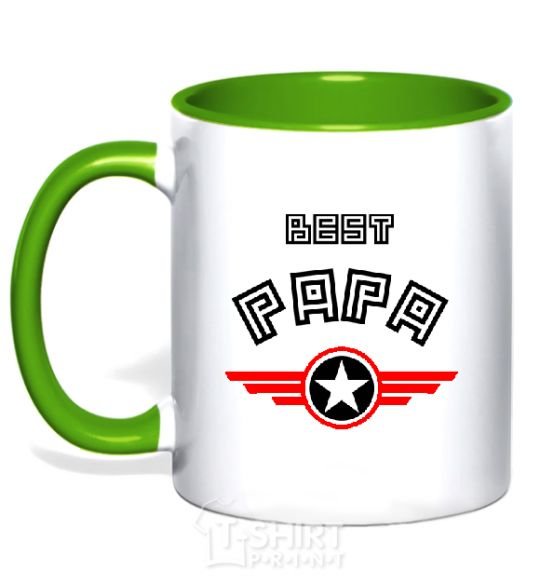 Mug with a colored handle BEST PAPA kelly-green фото
