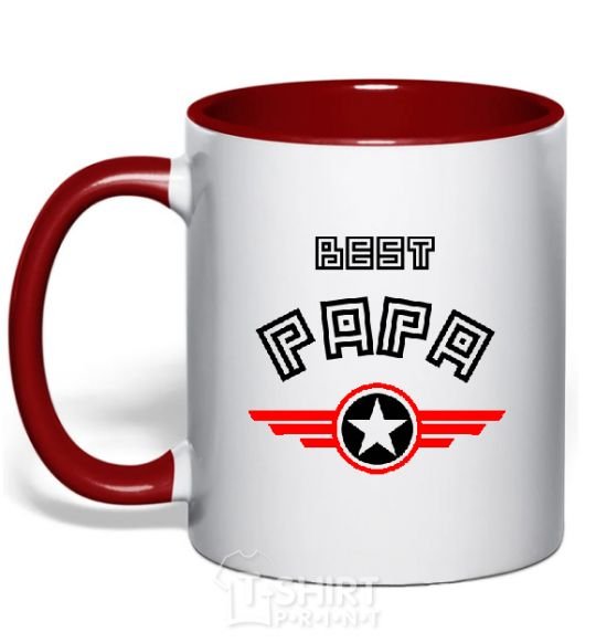 Mug with a colored handle BEST PAPA red фото